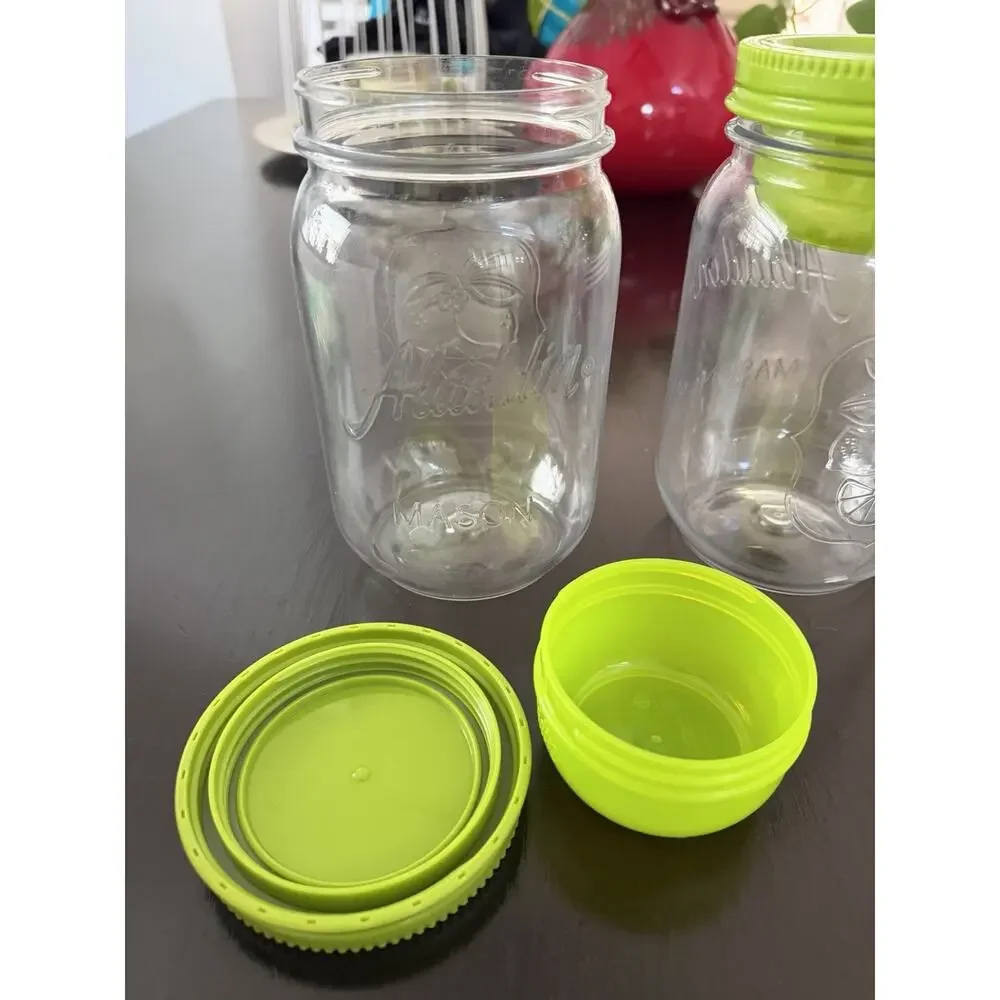 Aladdin Mason Citrus Jar Tumblers Snack Cup Insert Green Lids Set of 2